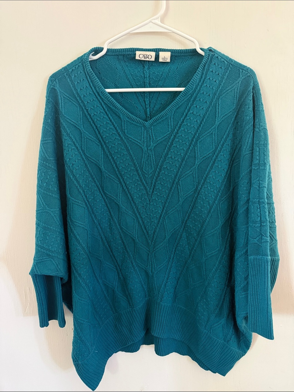 Cato Teal Cable Knit V-Neck Sweater